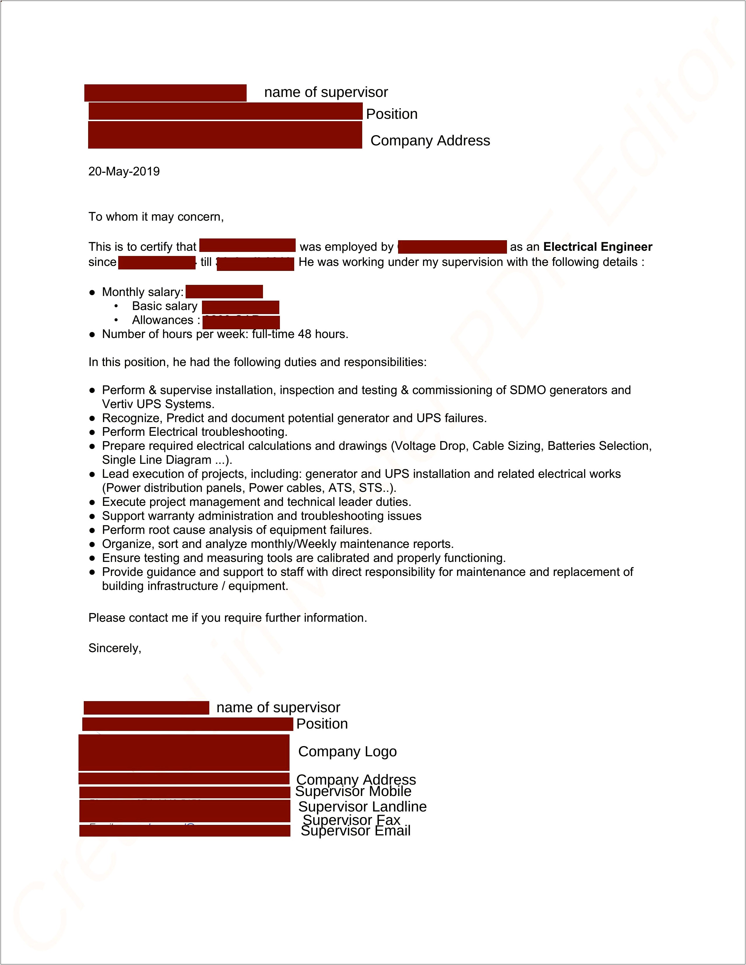 Reference Letter Template For Immigration Purpose