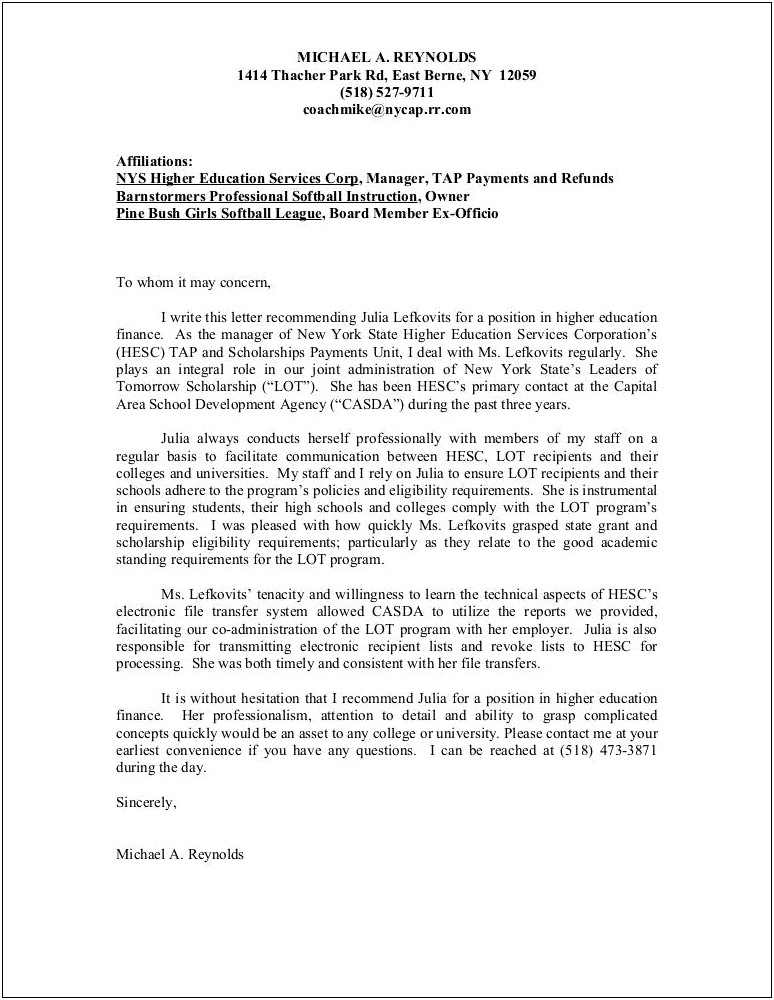 Reference Letter Template For Law School