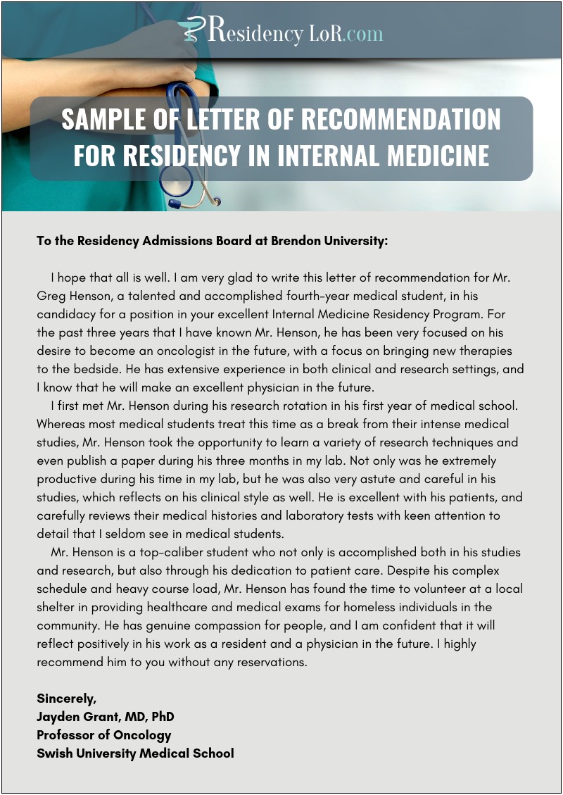 Reference Letter Template For Medical School