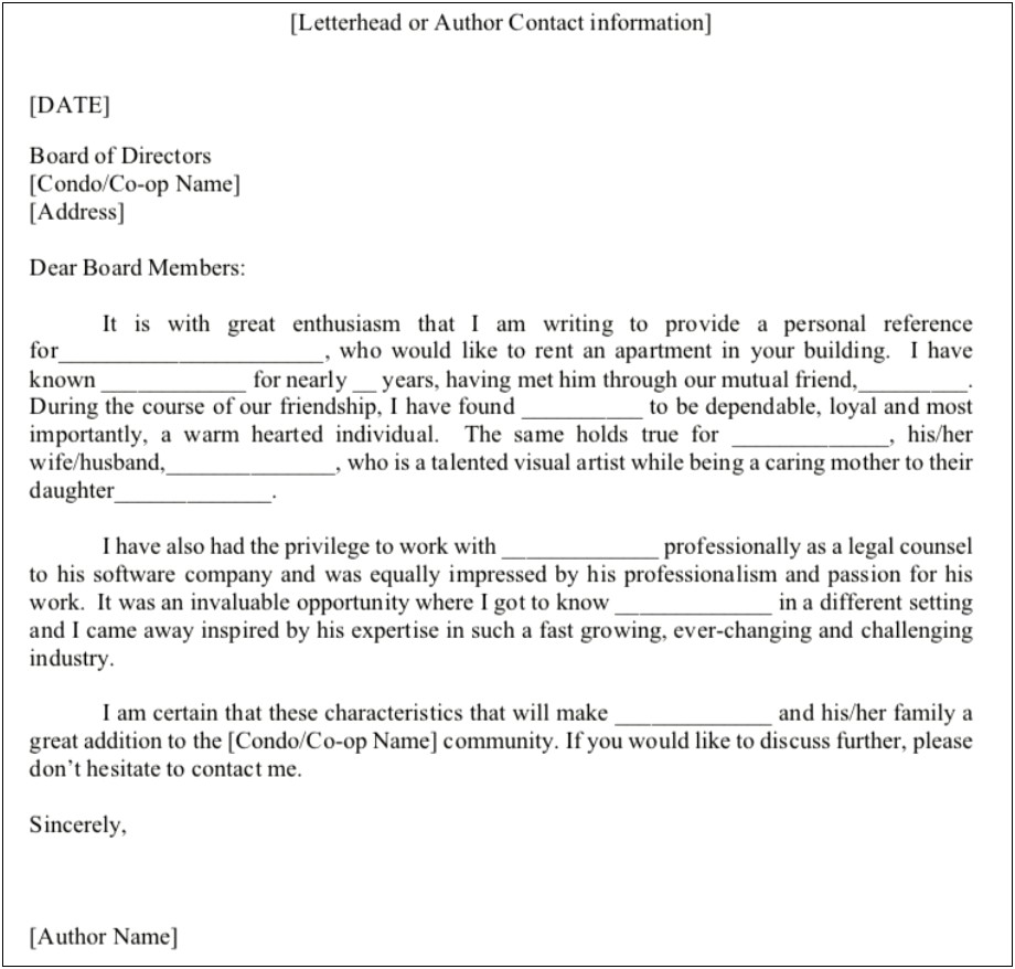 Reference Letter Template For Rental Property