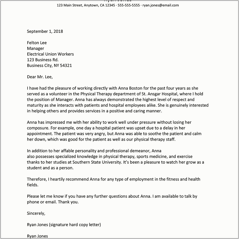 Reference Letter Template For Student Volunteer