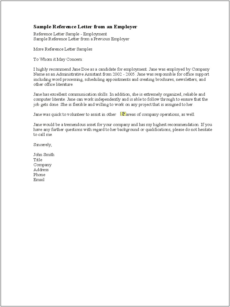 Reference Letter Template From Employer Download