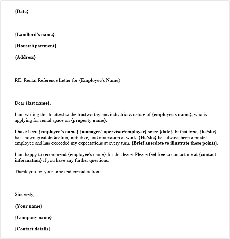 Reference Letter Template From Employer For Restaurant Employee