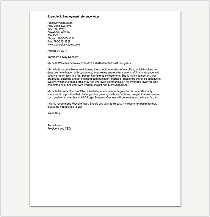 Reference Letter Template From Employer Pdf