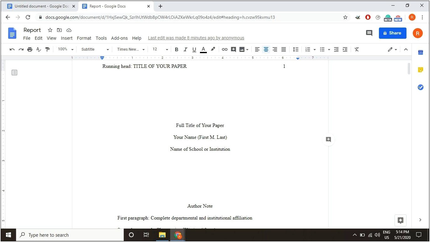 References Apa Style Word Document Template