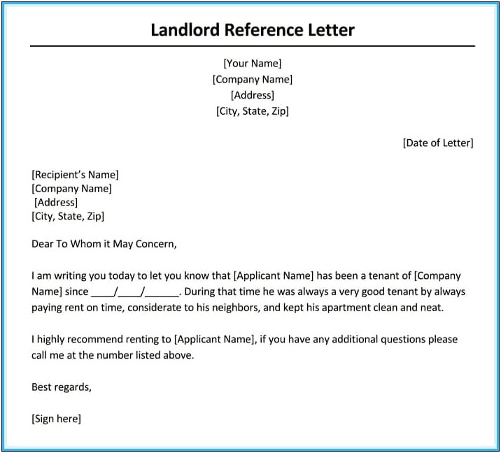 Referernce Letter Template For Employee Looking For Housing