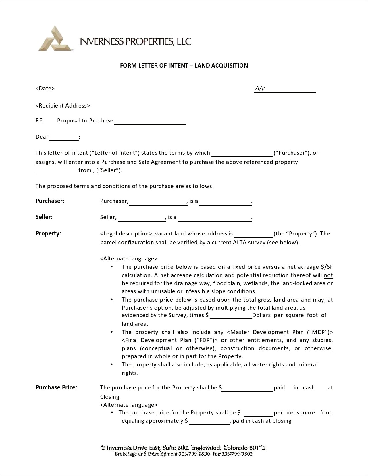 Refrigerant Letter Of Intent To Sell Template