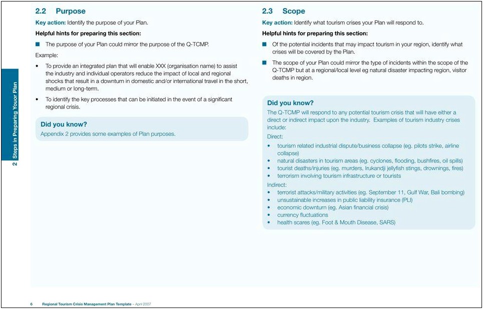 Regional Tourism Crisis Management Plan Template