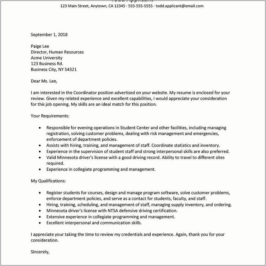 Registrar Coordinator Cover Letter Sample Template