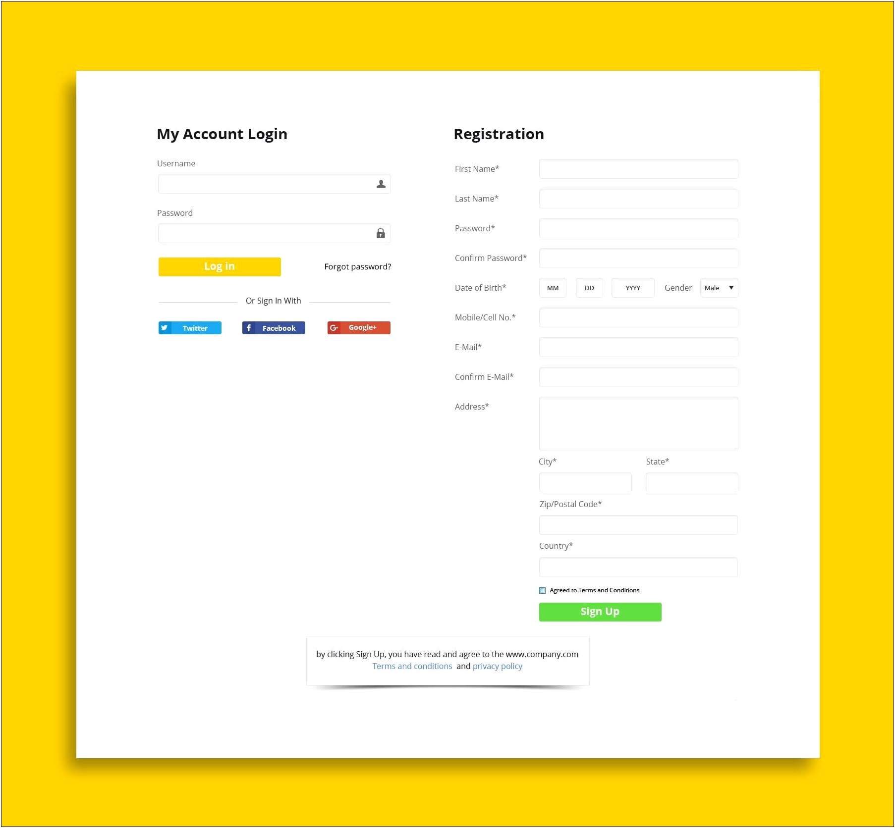 Registration Web Page Template Free Download