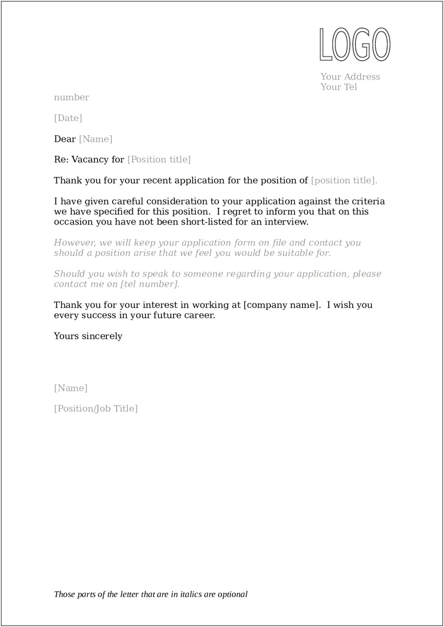 Rejection Letter Template For Unsuccessful Candidates