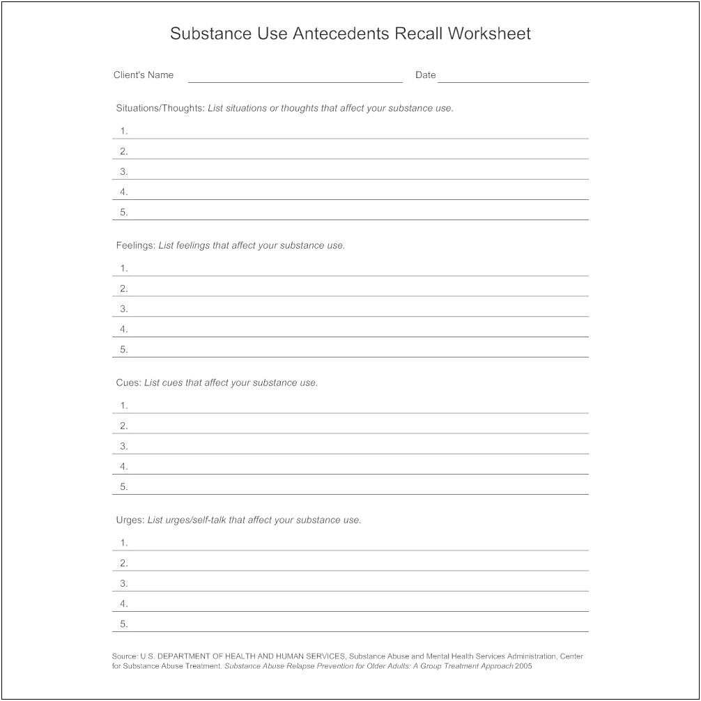 Relapse Prevention Plan Mental Health Template