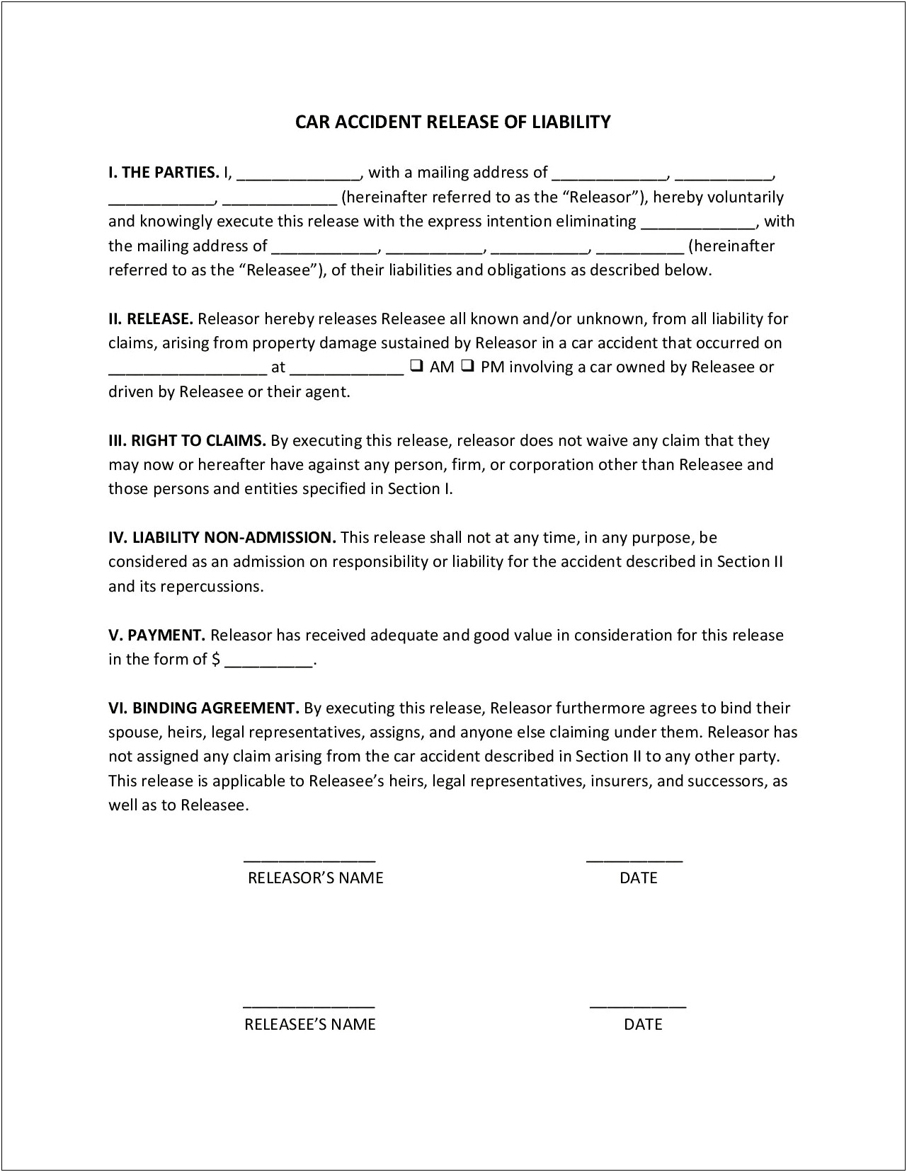 Release Of Liability Letter Template Auto