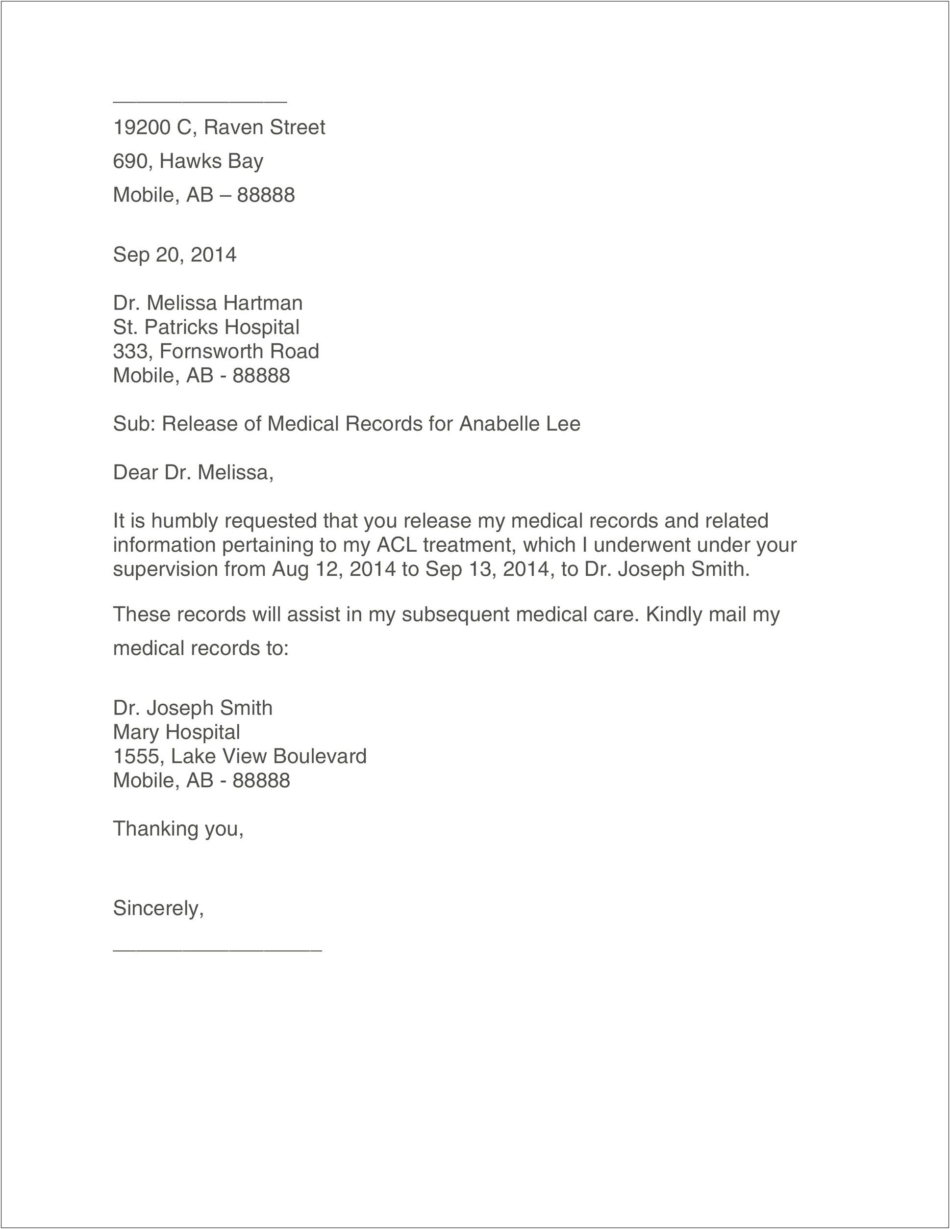 Release Of Medical Information Letter Template