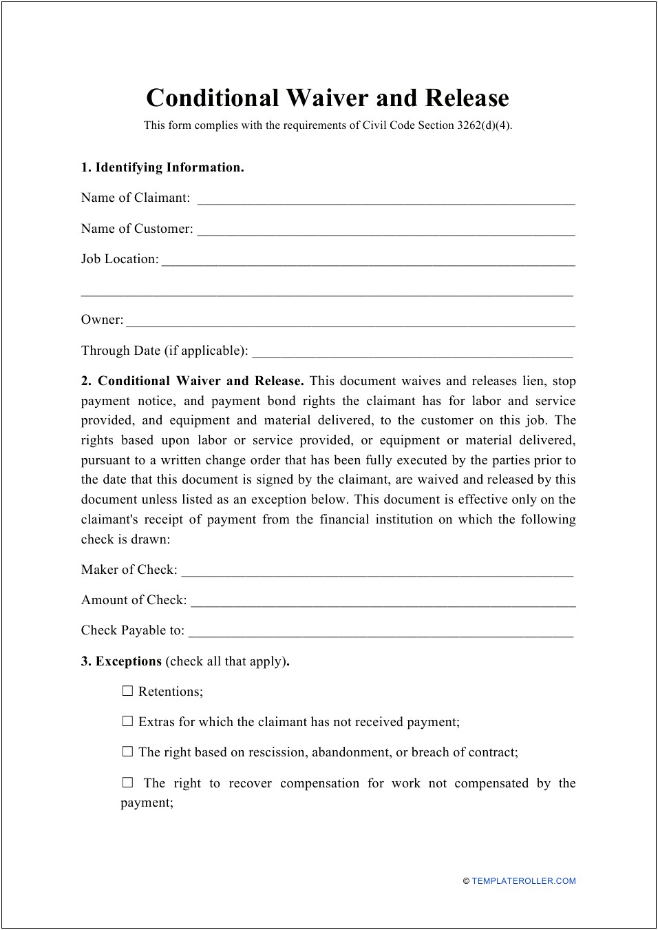 Release Of Warranty And Liability Letter Template