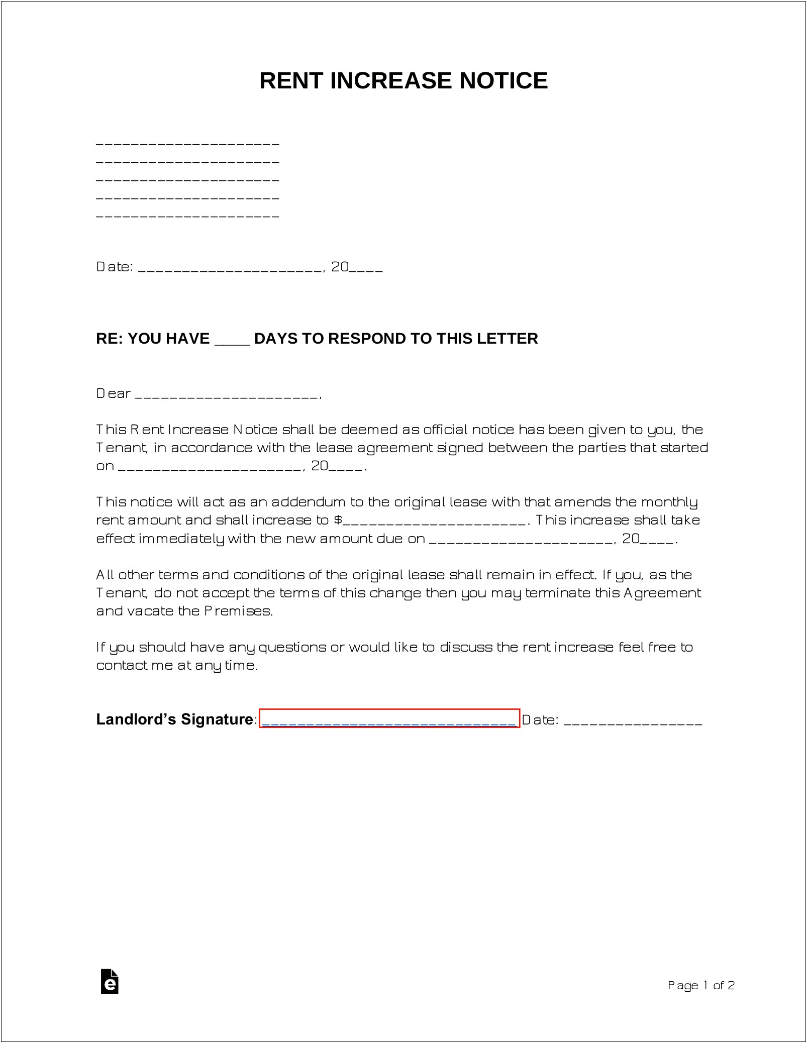 Rent Increase Letter To Tenant Template