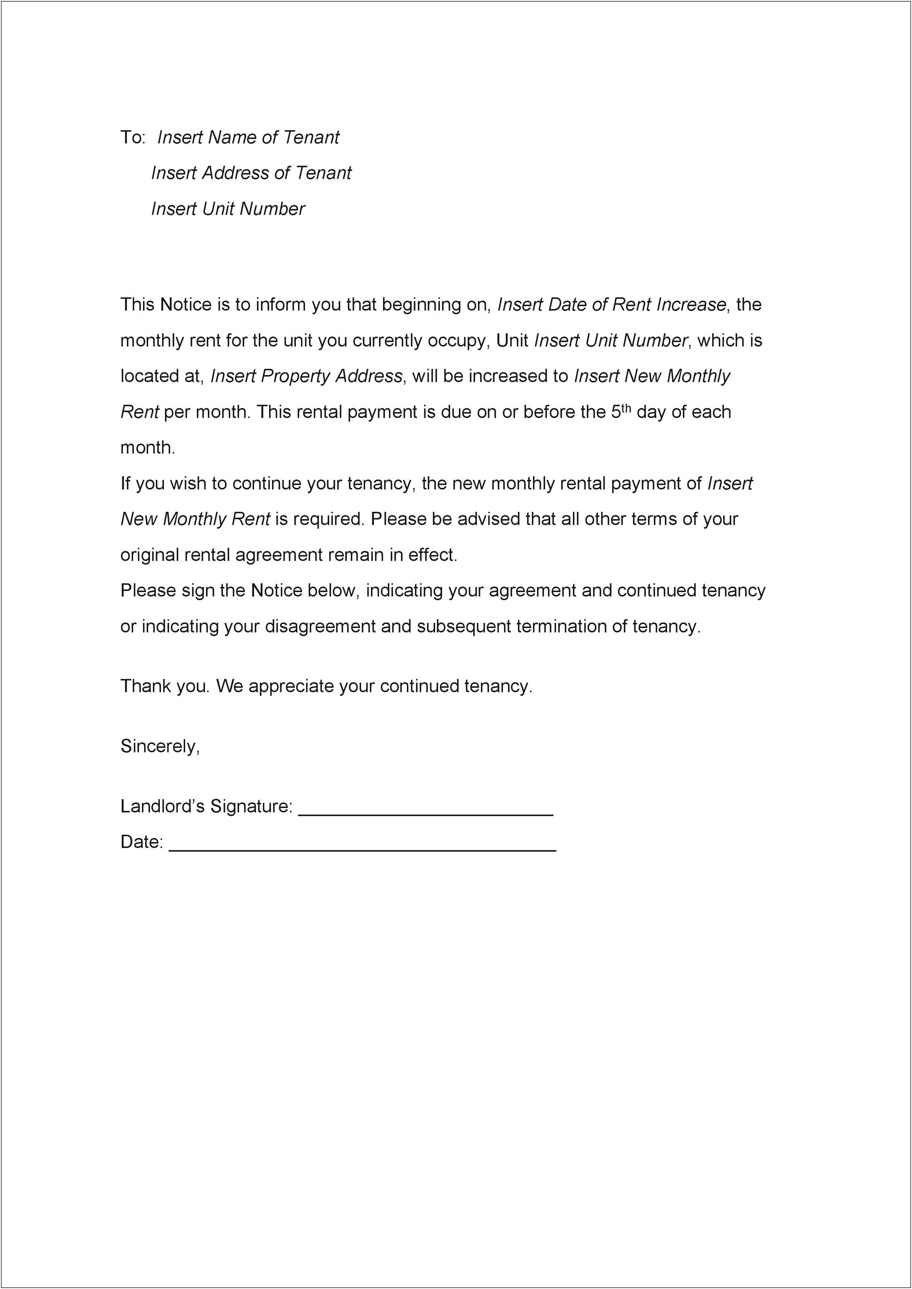 Rental Increase Letter Template South Africa