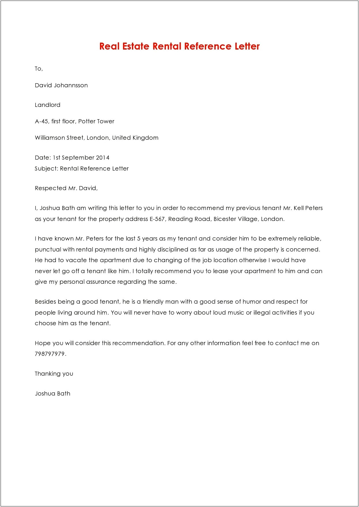 Rental Reference Letter Template From Friend