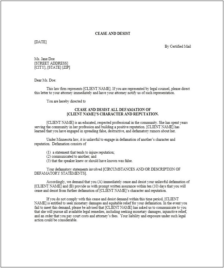 Reply To Cease And Desist Letter Template