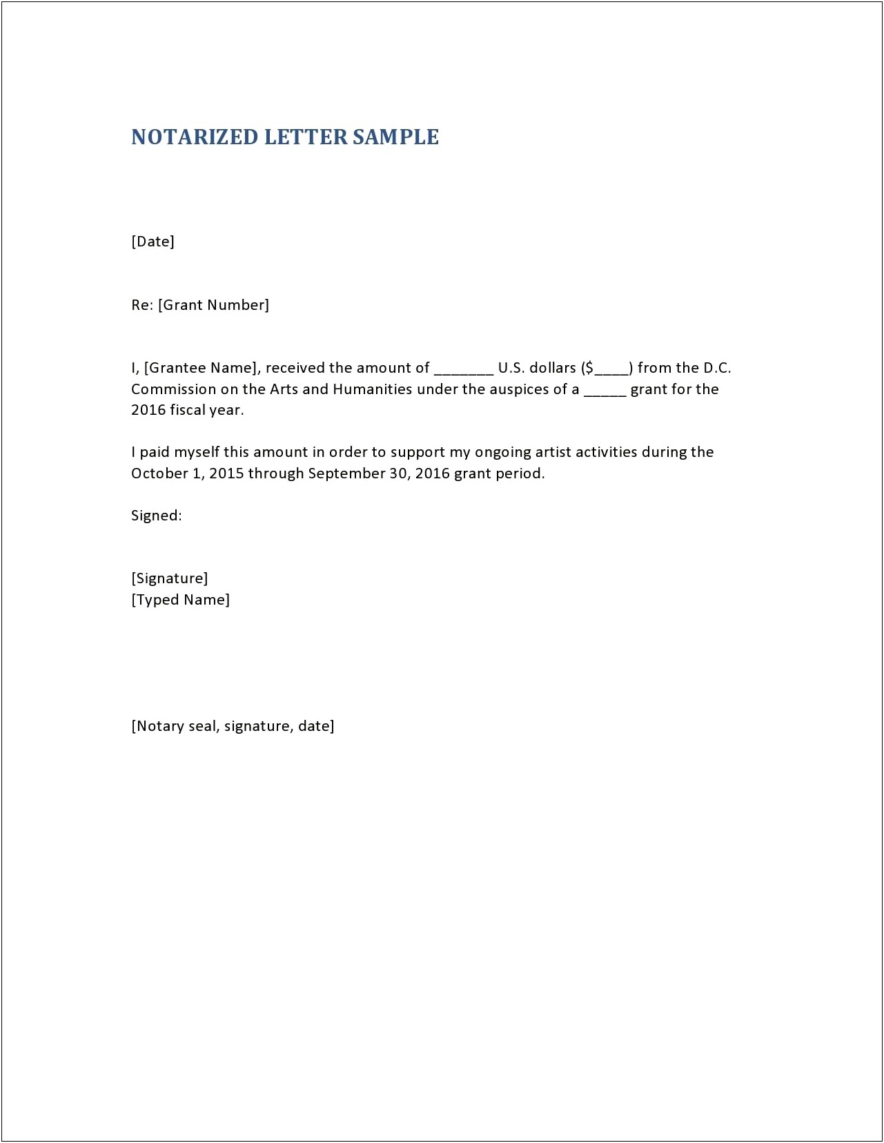 Request For A Commission Letter Template