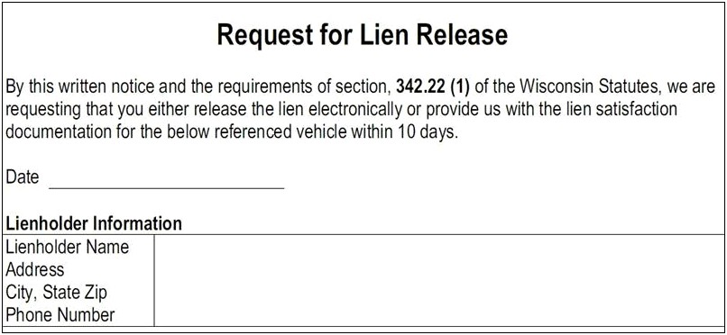 Request For Auto Lien Release Letter Template