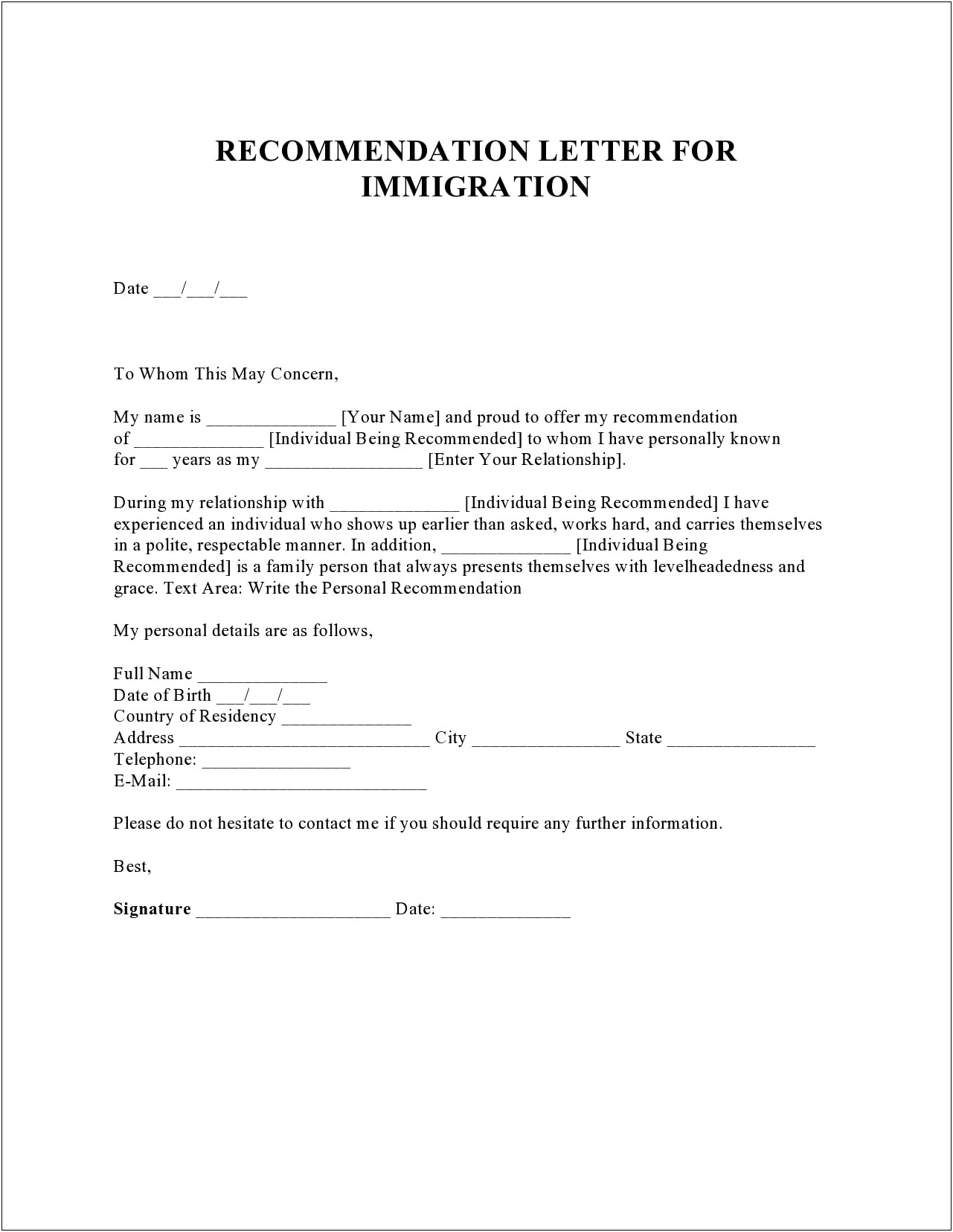 Request For Letter Of Recommendation For Residency Template