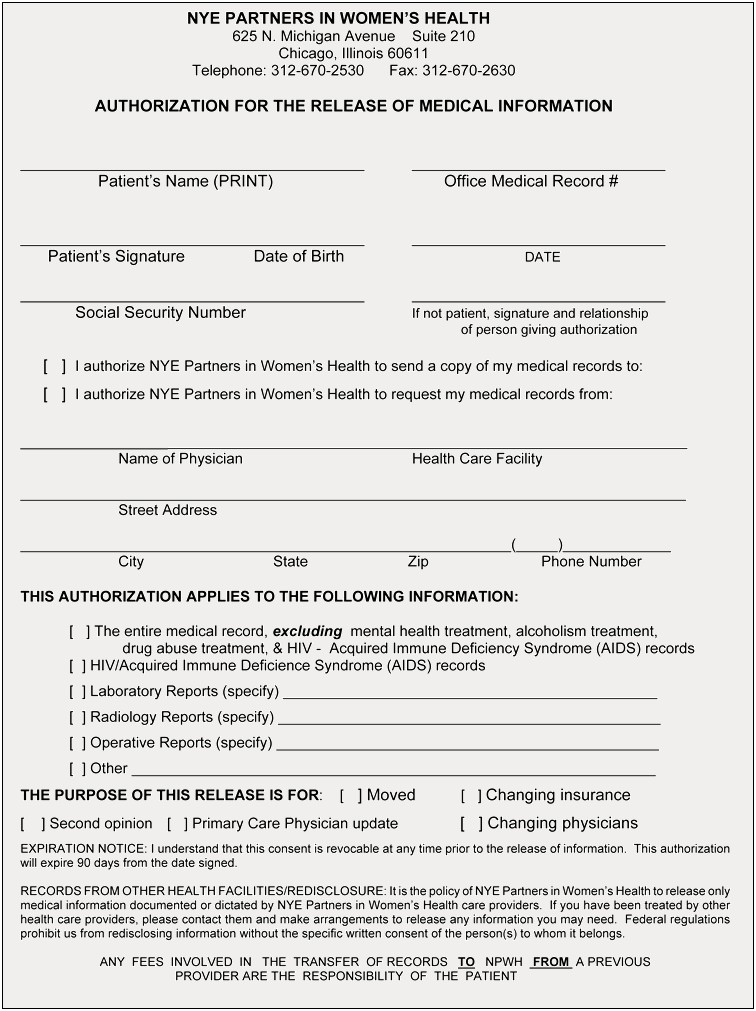 Request For Medical Records Form Template Word Document