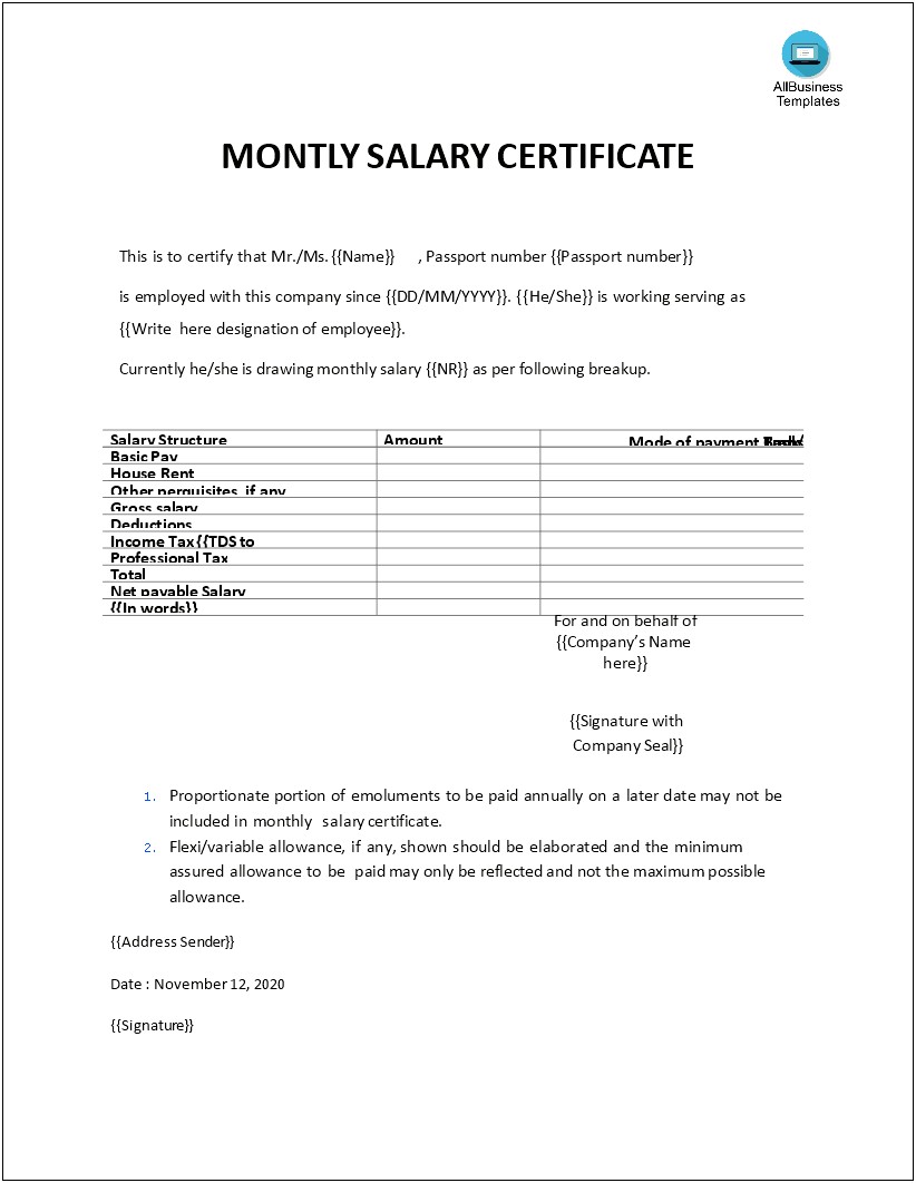 Request For Salary Certificate Letter Templates