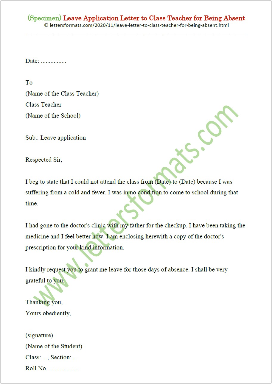 Request For Study Leave Letter Template