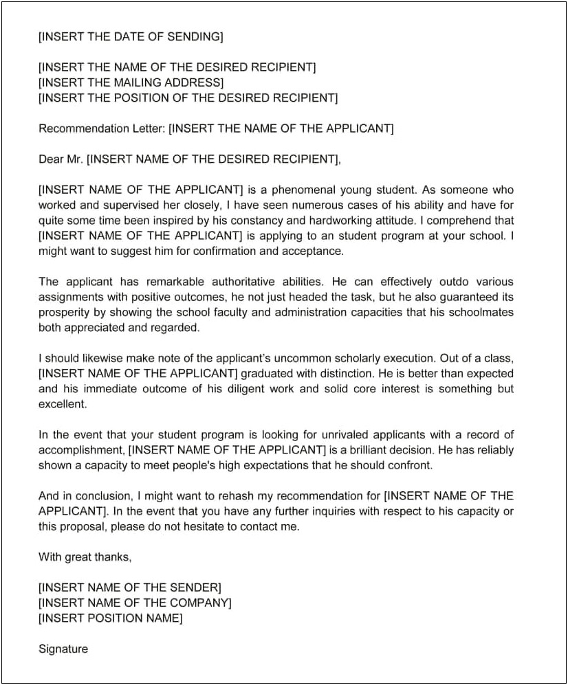 Request Grad School Recommendation Letter Template