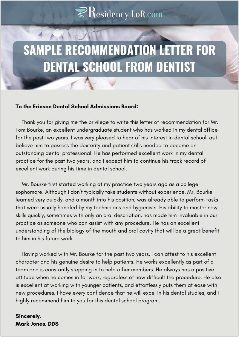 Requesting Letter Of Recommendation Template Dental School