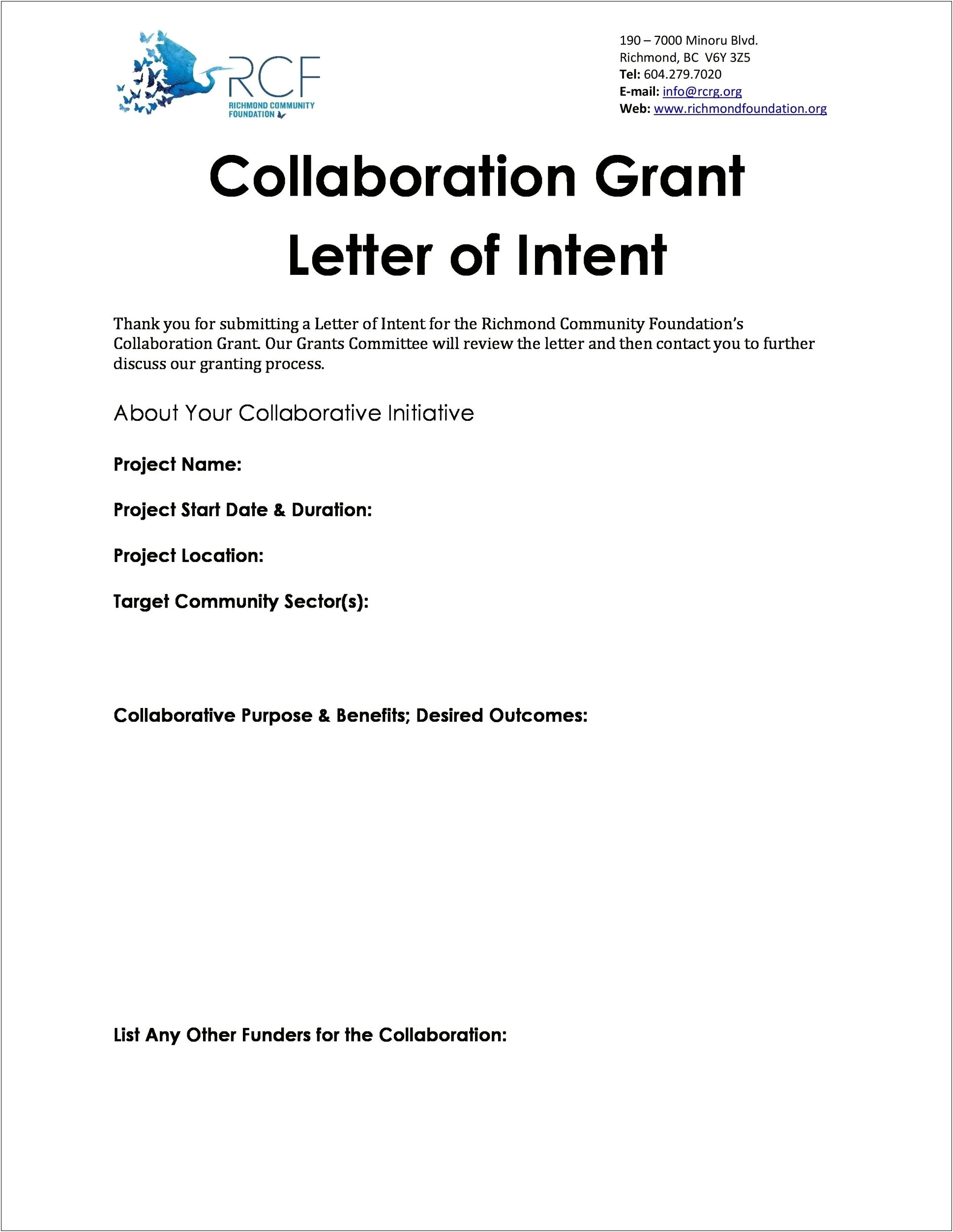 Research Grant Letter Of Intent Template