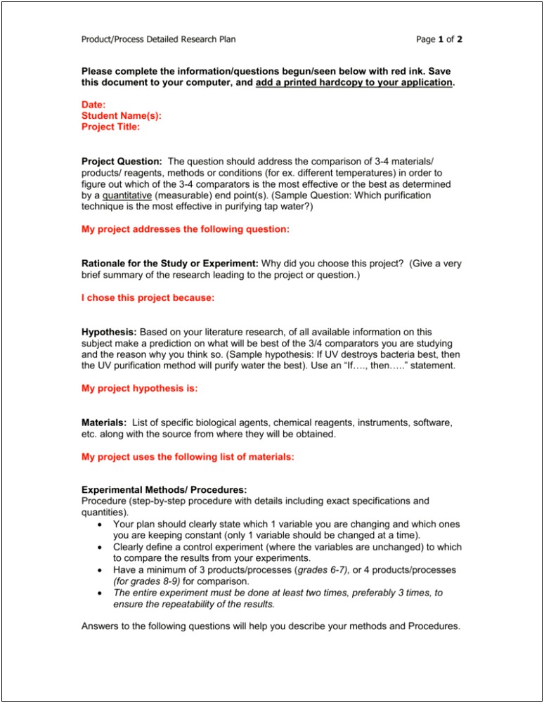 Research Plan Template Materials And Method