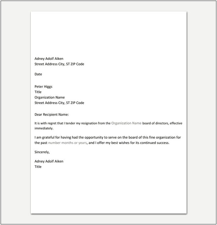 Resign With Immediate Effect Template Letter