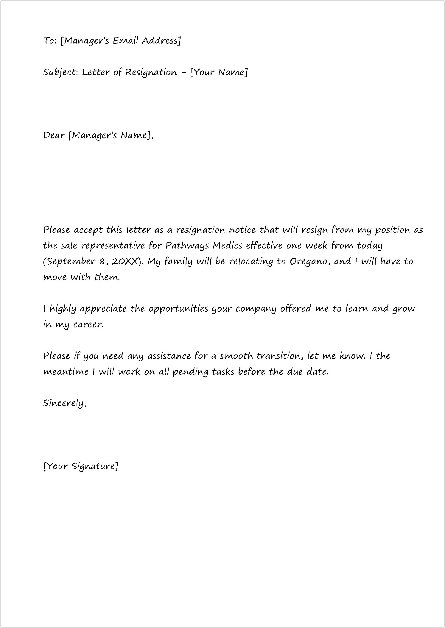 Resignation Letter 1 Week Notice Template