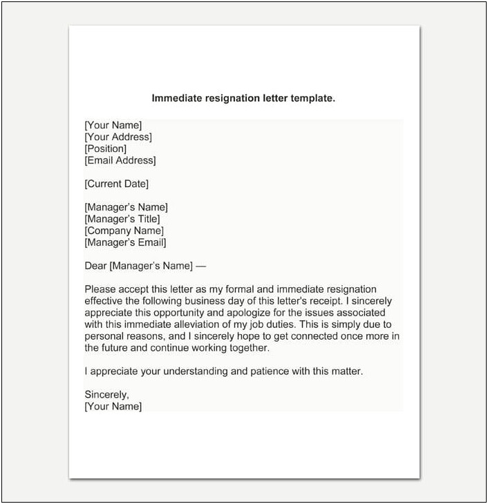 Resignation Letter Due To Health Template