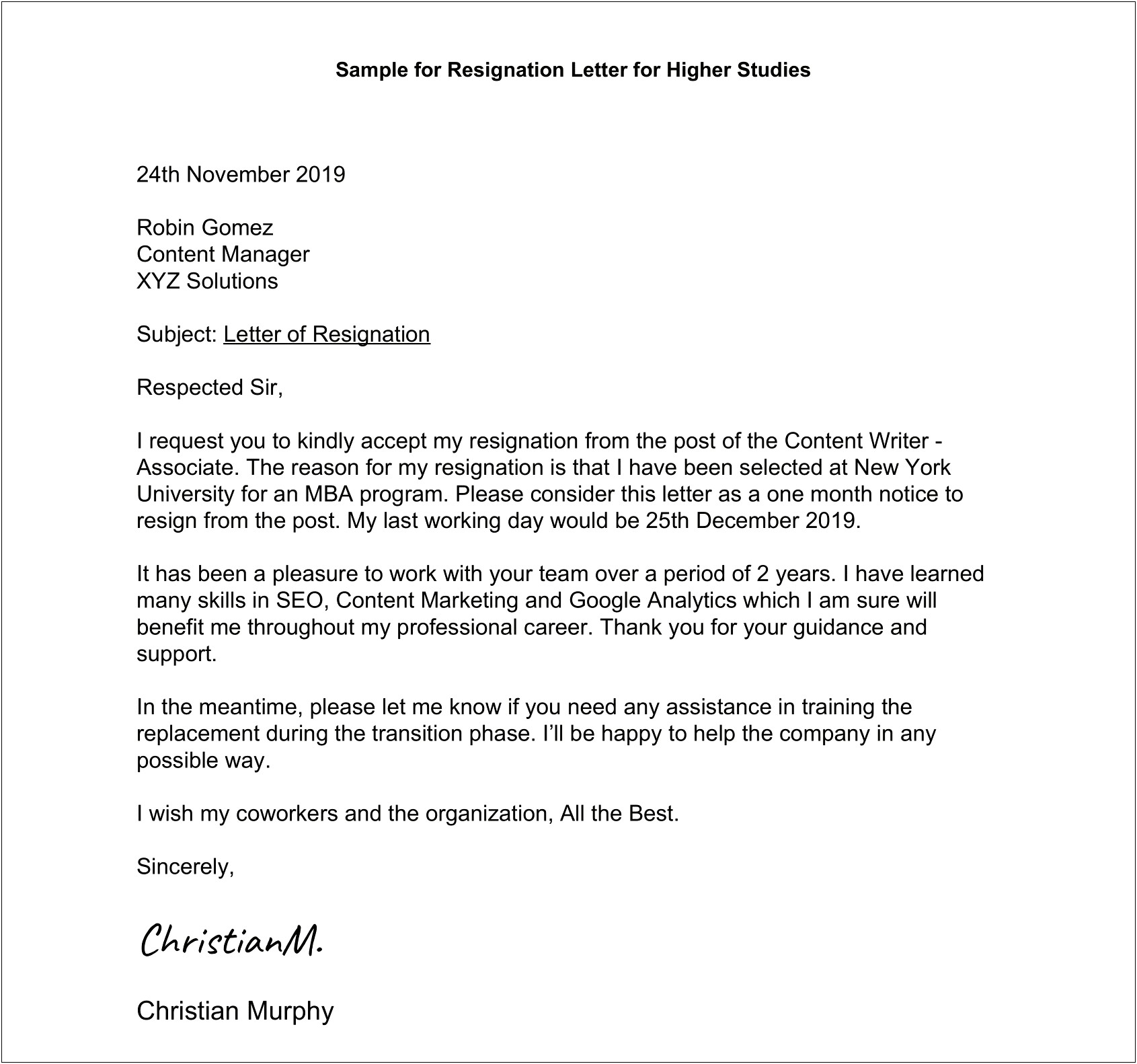 Resignation Letter Due To Personal Reasons Template