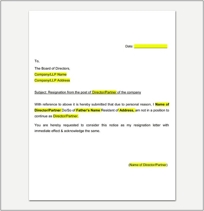 Resignation Letter For Personal Reasons Template