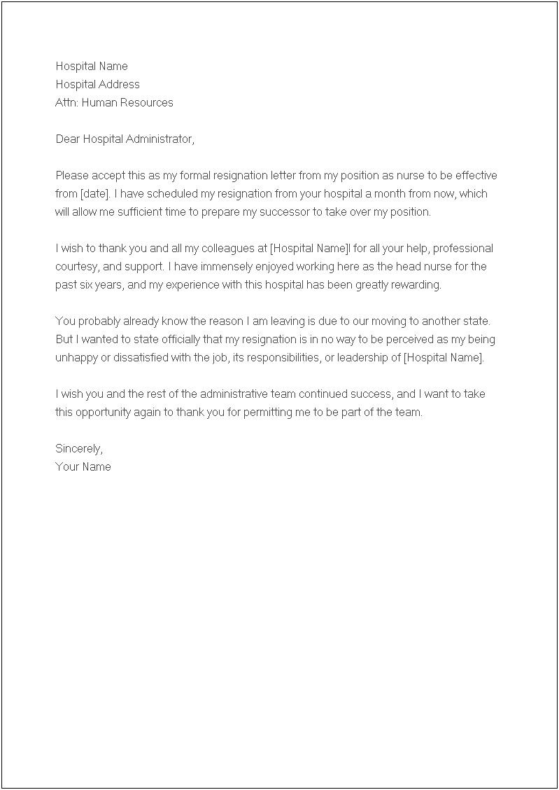 Resignation Letter For Physical Therapist Template