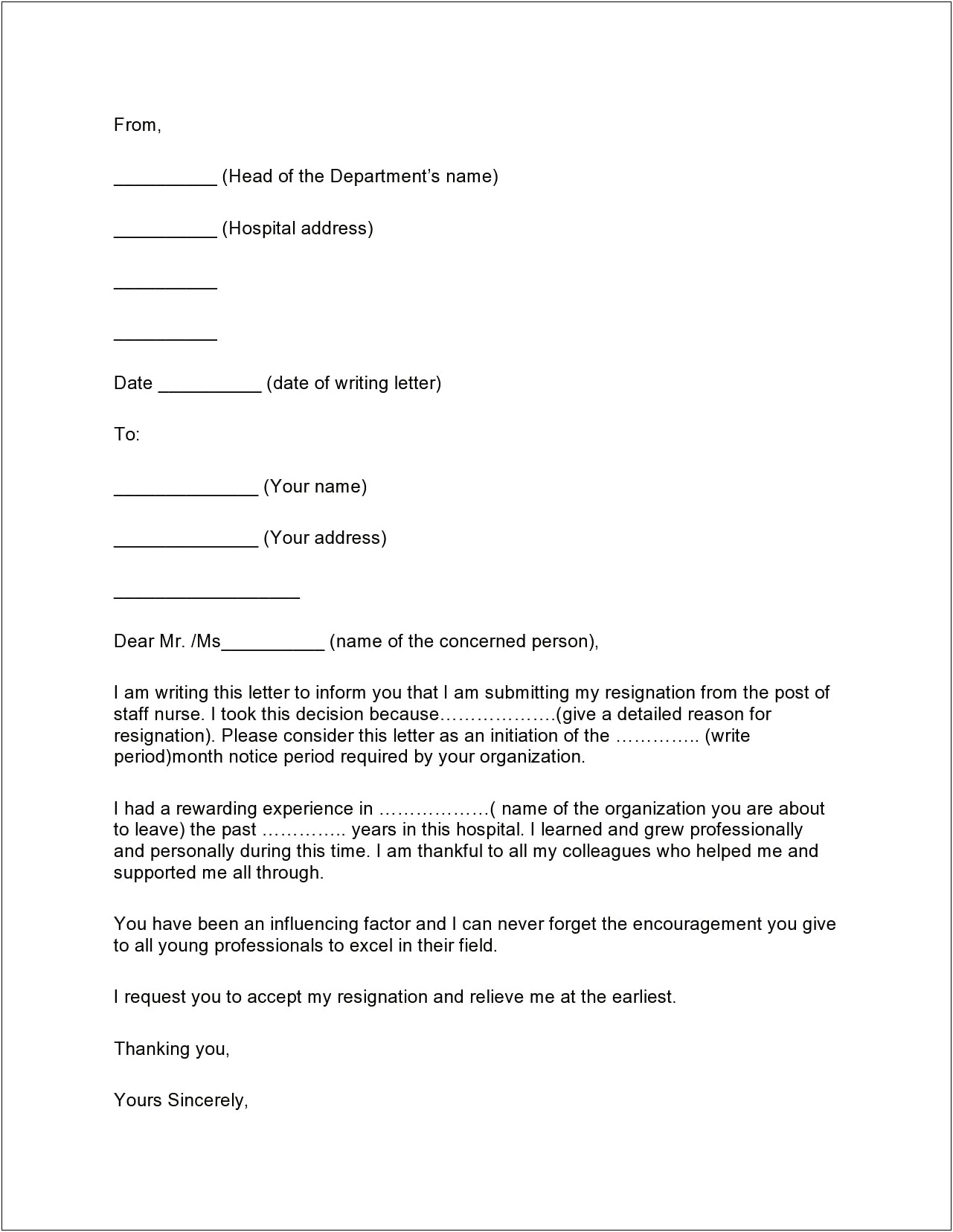 Resignation Letter Template 1 Month Notice Pdf