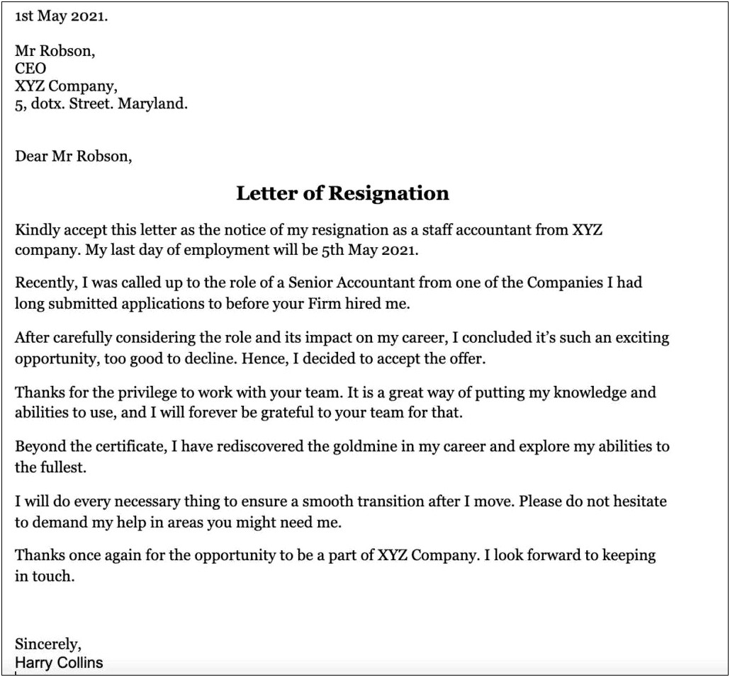 Resignation Letter Template 1 Month Notice Sample