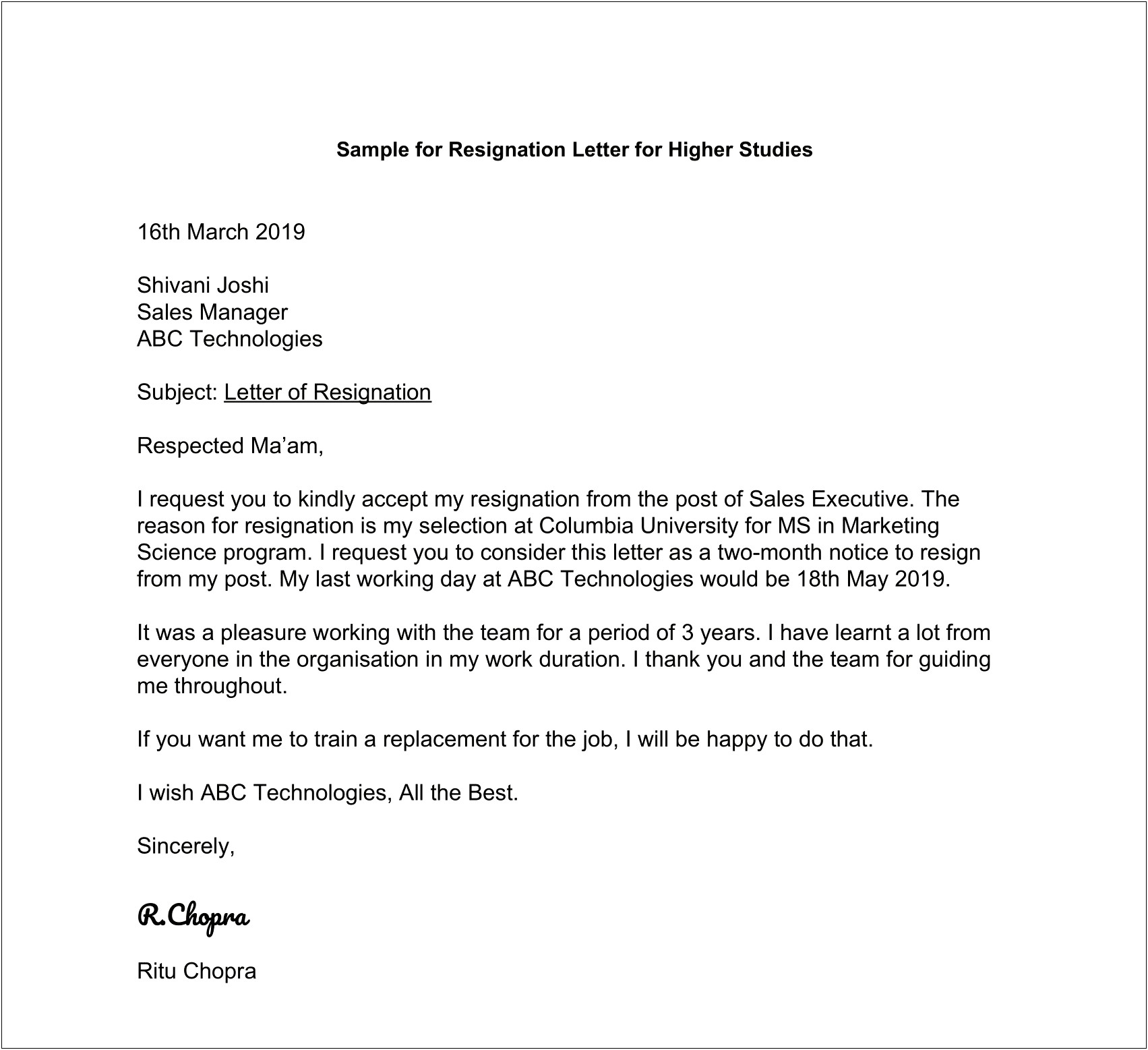 Resignation Letter Template 1 Month Notice Word Format
