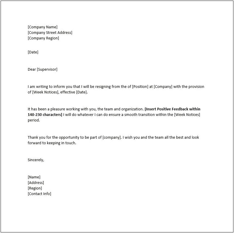 Resignation Letter Template 2 Months Notice