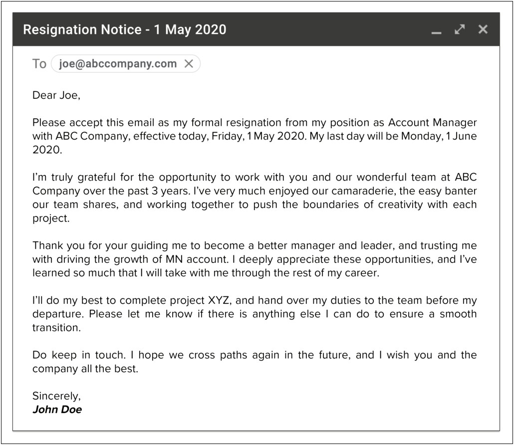 Resignation Letter Template At Will Employment