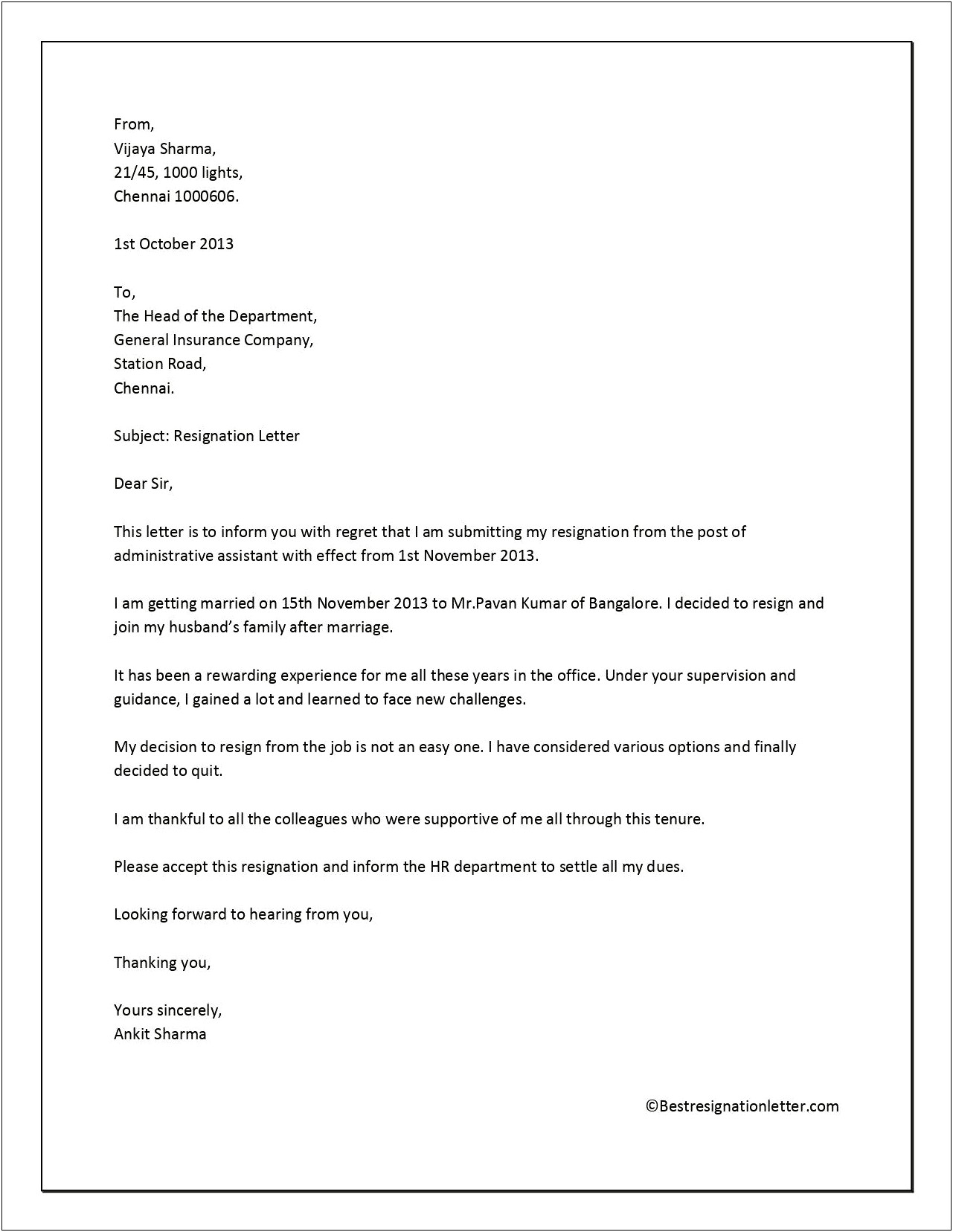 Resignation Letter Template Due To Personal Reasons