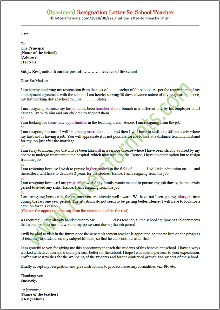 Resignation Letter Template Due To Pregnancy