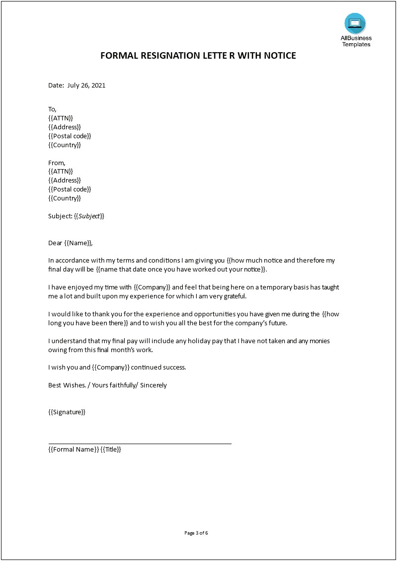 Resignation Letter Template Long Time Job