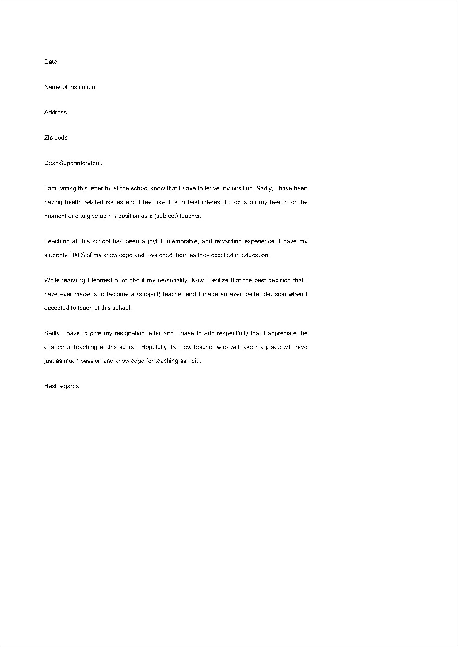 Resignation Letter Template Reached Full Potential