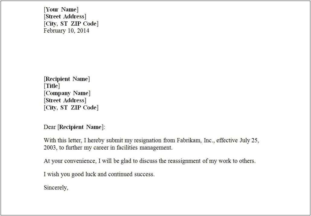 Resignation Letter Template The Balancing Careers