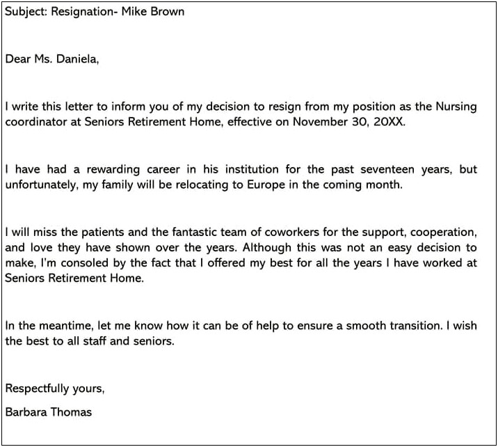 Resignation Letter Template Uk 4 Weeks Notice